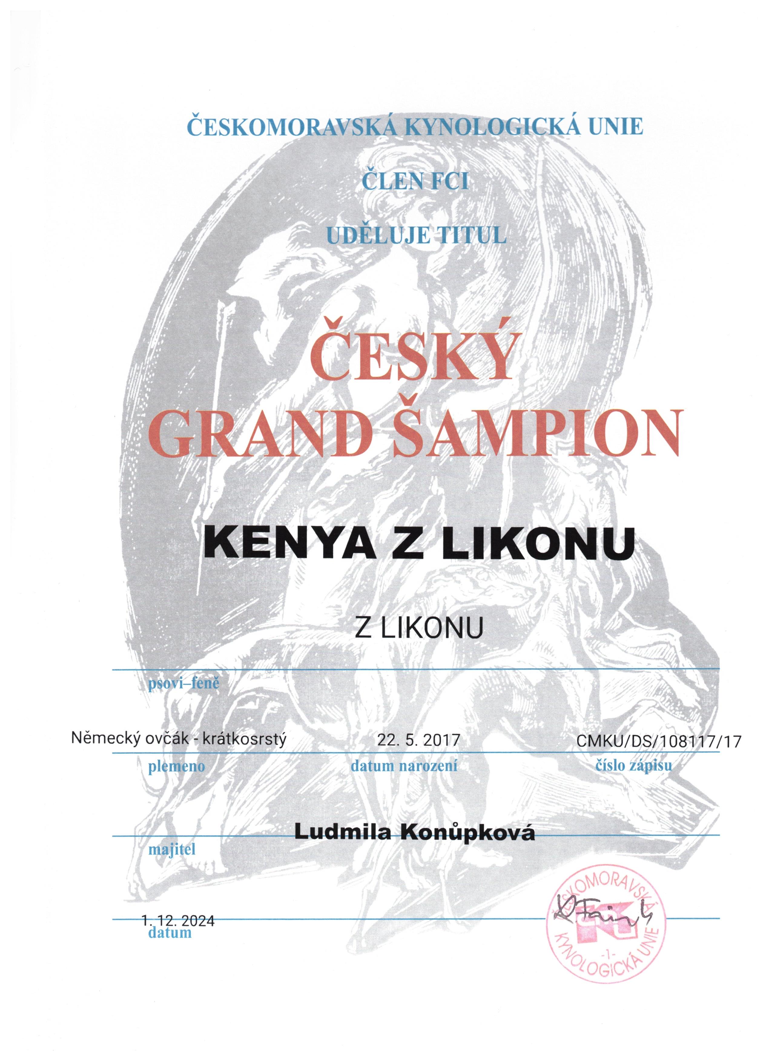 Kenya Grand šampion ČR 001